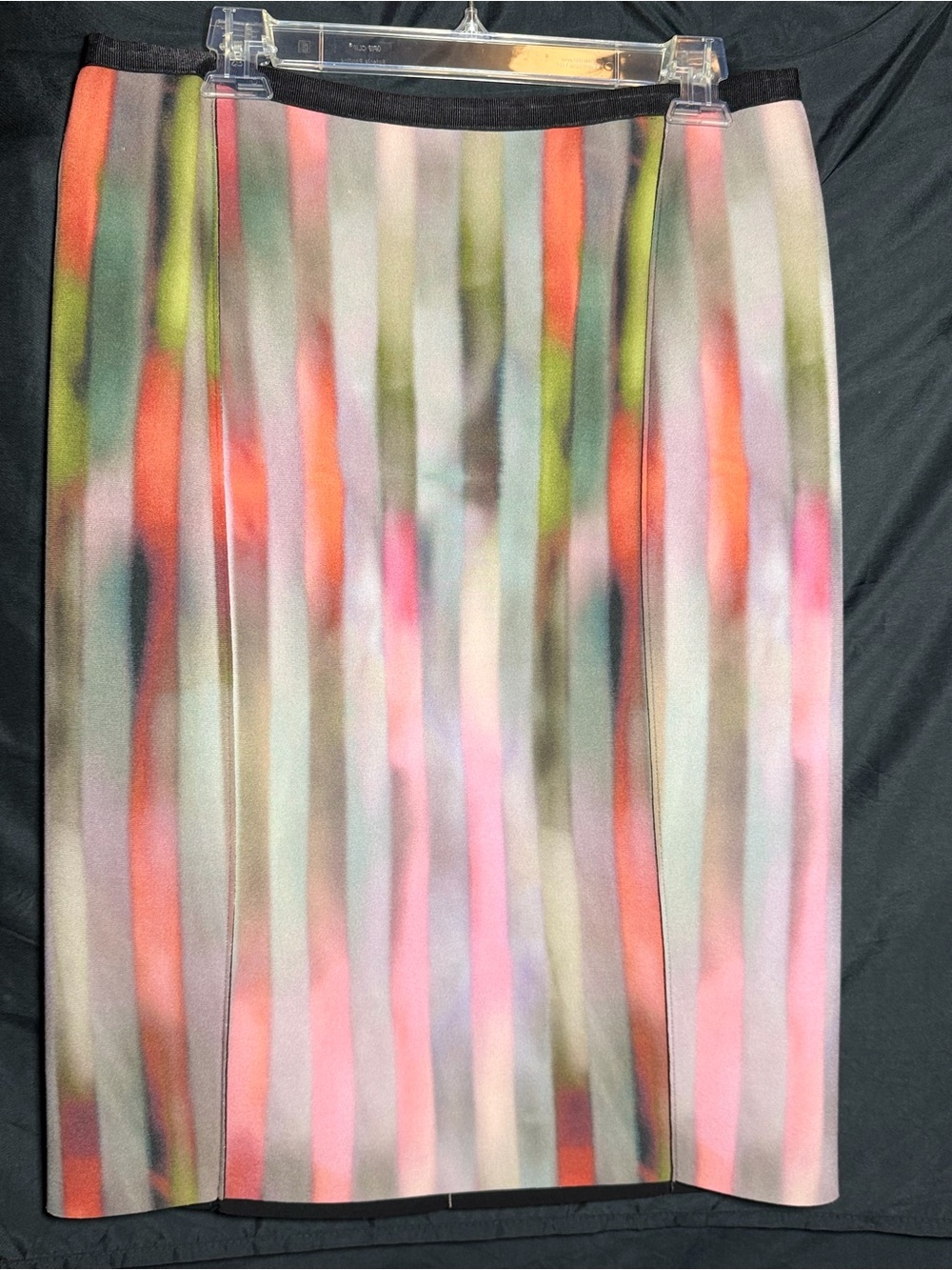 Abstract Stripe Scuba Pencil Skirt in Pink & Green